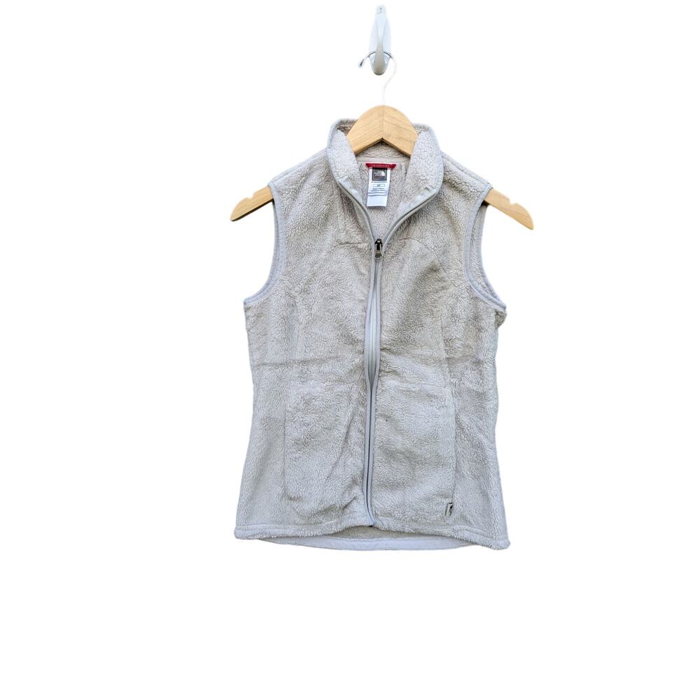 The North Face Cream Grey Gray Cozy Preppy Vest Ski Winter Fall Fuzzy Jacket S
